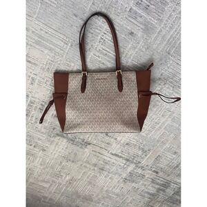 Michael Kors Tote Bag Purse Brown Beige Signature Satchel Handbag